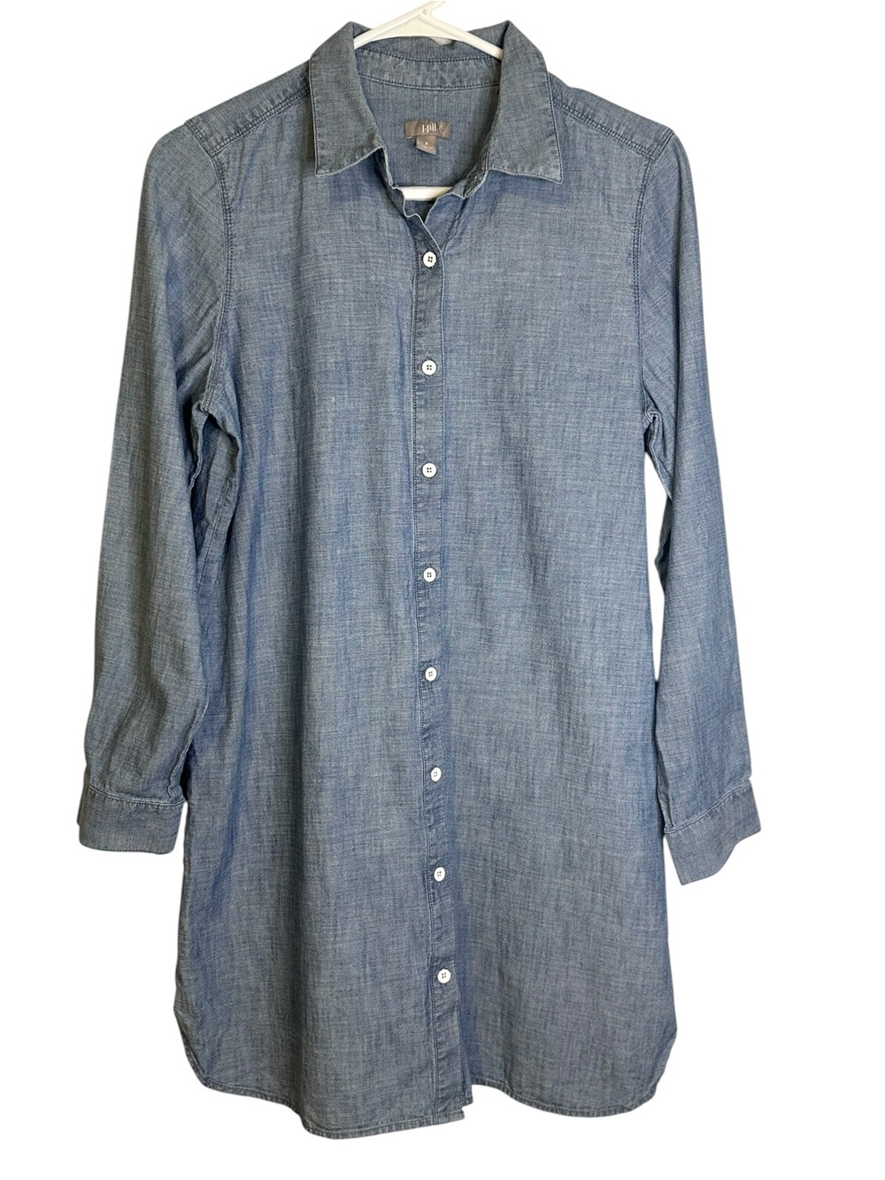 J Jill Chambray Shirt Dress Tunic Button Front Cotton Casual Minimalist Boho S